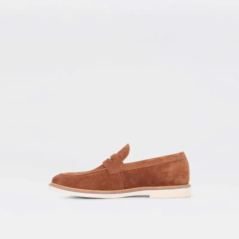 Pepper - camelbrun penny loafer til herre i semsket skinn