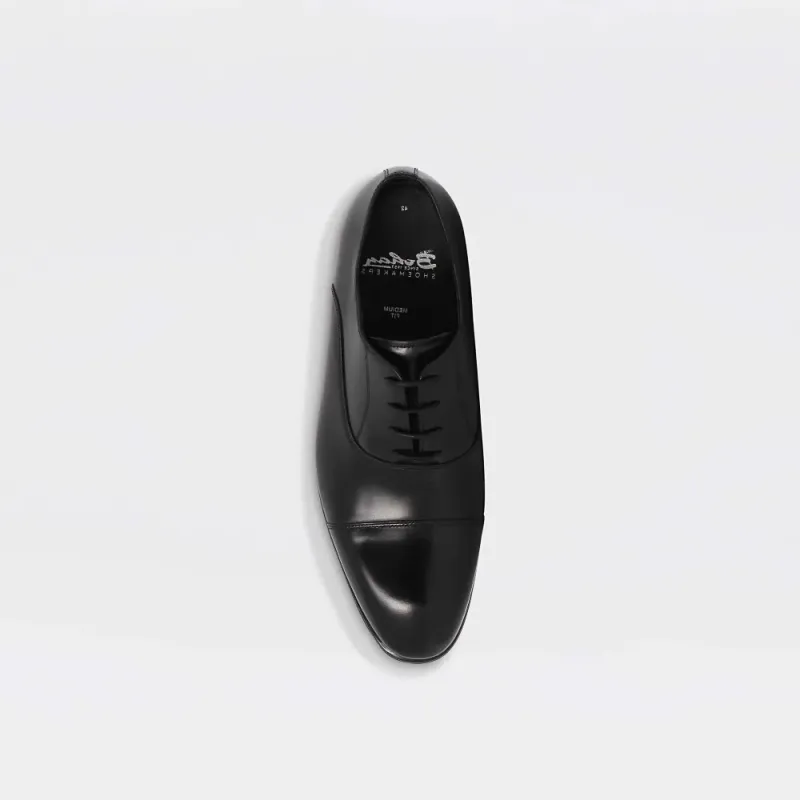 Comfort Oxford - sorte oxford pensko til herre i glanset skinn